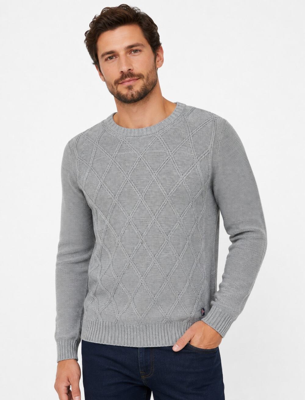 SOUL OF LONDON Mens Crewneck Sweater Grey Small Pullover Raised Pattern NWOT